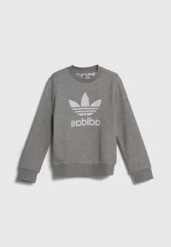 adidas Originals bluza copii TREFOIL CREW culoarea gri, cu imprimeu, IY7436 imagine
