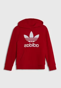 adidas Originals bluza copii TREFOIL culoarea rosu, cu gluga, cu imprimeu imagine