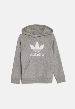 adidas Originals bluza copii TREFOIL HOODIE culoarea gri, cu gluga, cu imprimeu, IY7442 imagine
