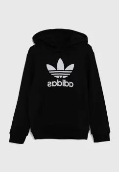 adidas Originals bluza copii TREFOIL HOODIE culoarea negru, cu gluga, cu imprimeu, IY7446 imagine
