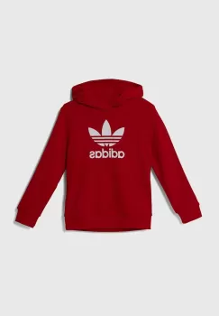 adidas Originals bluza copii TREFOIL HOODIE culoarea rosu, cu gluga, cu imprimeu, IY7443 imagine