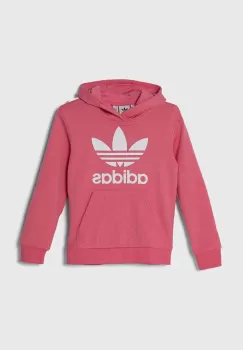 adidas Originals bluza copii TREFOIL HOODIE culoarea roz, cu gluga, cu imprimeu imagine