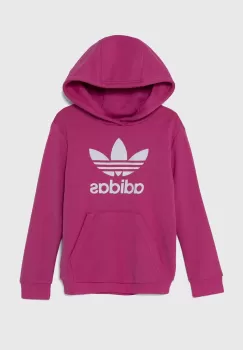 adidas Originals bluza copii TREFOIL HOODIE culoarea roz, cu gluga, cu imprimeu, IY7444 imagine