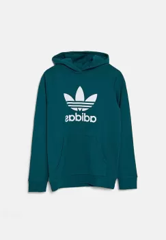 adidas Originals bluza copii TREFOIL HOODIE culoarea verde, cu gluga, cu imprimeu, IY7440 imagine
