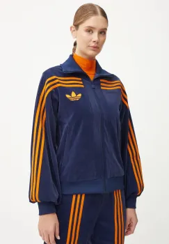adidas Originals bluza din velur 70s Velour Tracktop culoarea bleumarin, cu imprimeu, JN8287 imagine
