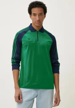 adidas Originals bluza din velur Velour Polo culoarea verde, cu imprimeu, JN5981 imagine