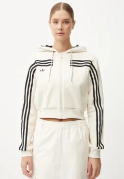 adidas Originals bluza femei, culoarea bej, cu gluga, modelator, JN7664 imagine