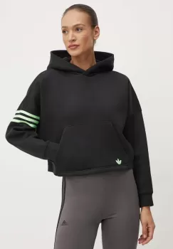 adidas Originals bluza femei, culoarea negru, cu gluga, cu imprimeu, IU2497 imagine