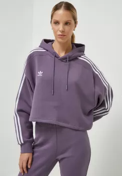 adidas Originals bluza femei, culoarea violet, cu gluga, modelator imagine