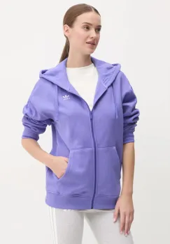 adidas Originals bluza femei, culoarea violet, cu gluga, neted, IY9624 imagine