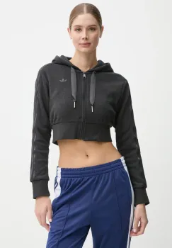 adidas Originals bluza Femme Galore Short Fulzip Hoodie femei, culoarea gri, cu gluga, cu imprimeu, JN3006 imagine