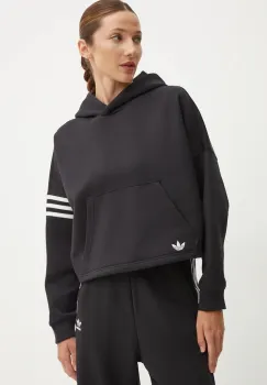 adidas Originals bluza Neuclassics femei, culoarea negru, cu gluga, neted, IW5607 imagine
