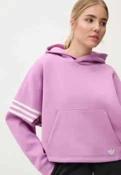 adidas Originals bluza Neuclassicscl Hoodie femei, culoarea violet, cu gluga, cu imprimeu, IW5614 imagine