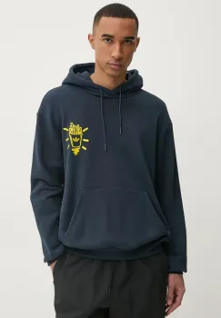 adidas Originals bluza Q12 TS HOOD BU barbati, culoarea albastru marin, cu gluga, cu imprimeu, JN5694 imagine
