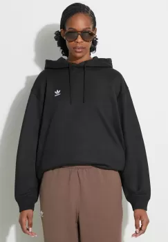 adidas Originals bluza Trefoil Hoodie femei, culoarea negru, cu gluga, cu imprimeu, IU2409 imagine