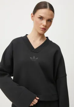 adidas Originals bluza V-SWEATSHIRT femei, culoarea negru, neted, JJ0958 imagine