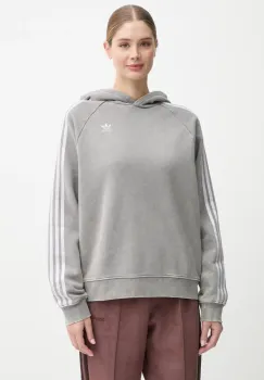 adidas Originals bluza Wash Hoodie femei, culoarea gri, cu gluga, cu imprimeu, IW3414 imagine