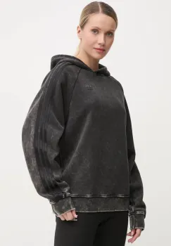 adidas Originals bluza Wash Hoodie femei, culoarea gri, cu gluga, cu imprimeu, IW3415 imagine