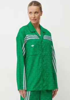 adidas Originals camasa 70s Top femei, culoarea verde, cu guler clasic, relaxed, JN7659 imagine