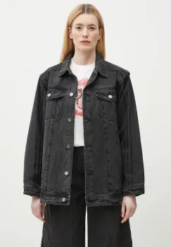 adidas Originals camasa din bumbac denim DENIM SHIRT JKT femei, culoarea negru, cu guler clasic, relaxed, JY8882 imagine