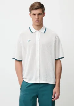 adidas Originals camasa din bumbac Knitted Shirt culoarea alb, cu guler clasic, relaxed, KC3526 imagine