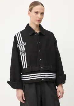 adidas Originals geaca din denim DENIM TRACK TOP culoarea negru, de tranzitie, oversize, JJ3095 imagine