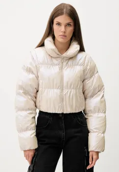 adidas Originals geaca Ess Glossy culoarea bej, de iarna, oversize, JX2985 imagine