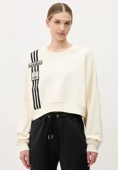 adidas Originals hanorac de bumbac Adibreak Cropped Sweatshirt femei, culoarea bej, cu imprimeu, JD0084 imagine