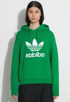 adidas Originals hanorac de bumbac Adicolor Classics Trefoil barbati, culoarea verde , cu gluga, cu imprimeu IM9403 imagine