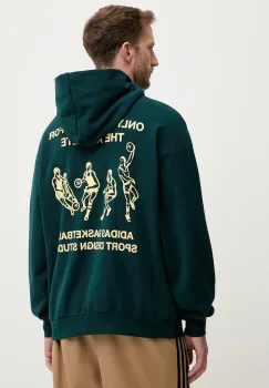 adidas Originals hanorac de bumbac Asd Otb Hoodie culoarea verde, cu gluga, cu imprimeu, JY3652 imagine