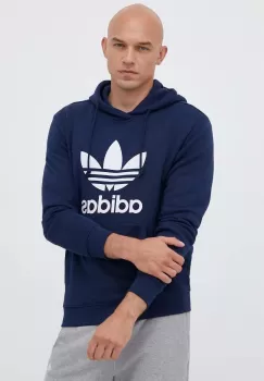 adidas Originals hanorac de bumbac barbati, culoarea albastru marin, cu gluga, cu imprimeu imagine
