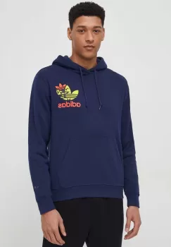 adidas Originals hanorac de bumbac barbati, culoarea albastru marin, cu gluga, cu imprimeu imagine