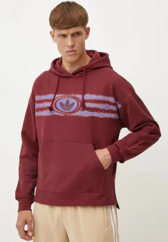 adidas Originals hanorac de bumbac barbati, culoarea bordo, cu gluga, cu imprimeu, JM0470 imagine