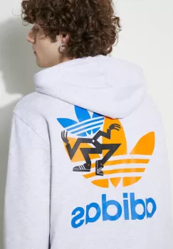 adidas Originals hanorac de bumbac barbati, culoarea gri, cu gluga, cu imprimeu imagine