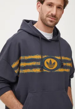 adidas Originals hanorac de bumbac barbati, culoarea gri, cu gluga, cu imprimeu, JM0469 imagine