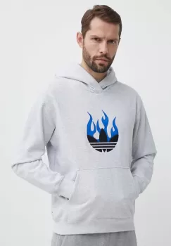adidas Originals hanorac de bumbac barbati, culoarea gri, cu gluga, melanj, IS2947 imagine