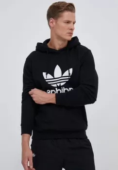 adidas Originals hanorac de bumbac barbati, culoarea negru, cu gluga, cu imprimeu imagine