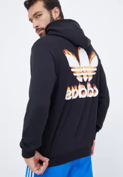 adidas Originals hanorac de bumbac barbati, culoarea negru, cu gluga, cu imprimeu imagine