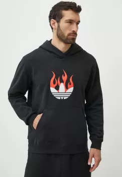 adidas Originals hanorac de bumbac barbati, culoarea negru, cu gluga, cu imprimeu, IS0208 imagine