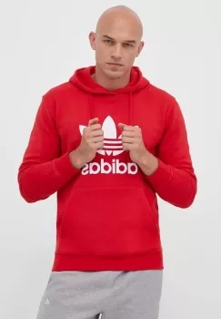 adidas Originals hanorac de bumbac barbati, culoarea rosu, cu gluga, cu imprimeu imagine