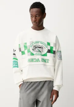 adidas Originals hanorac de bumbac Court Crew culoarea alb, cu gluga, cu imprimeu, JW0149 imagine