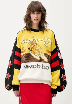 adidas Originals hanorac de bumbac Cycling Crew culoarea galben, cu imprimeu, JW0147 imagine
