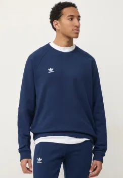 adidas Originals hanorac de bumbac Essential barbati, culoarea bleumarin, uni, JD2414 imagine
