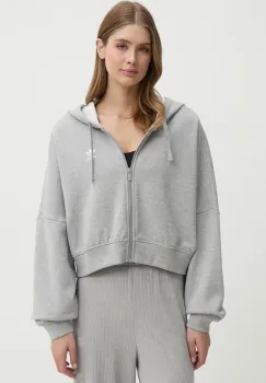 adidas Originals hanorac de bumbac Essential femei, culoarea gri, cu gluga, melanj, JN7844 imagine