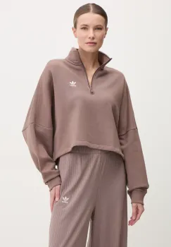adidas Originals hanorac de bumbac Essential femei, culoarea maro, uni, JD0922 imagine