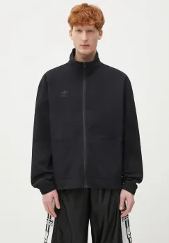 adidas Originals hanorac de bumbac Essentials Seersucker Track Top culoarea negru, uni, JD2458 imagine