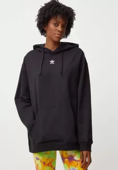 adidas Originals hanorac de bumbac femei, culoarea negru, cu gluga, neted, IY9615 imagine