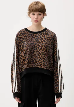 adidas Originals hanorac de bumbac Leopard culoarea maro, cu imprimeu, JW7303 imagine