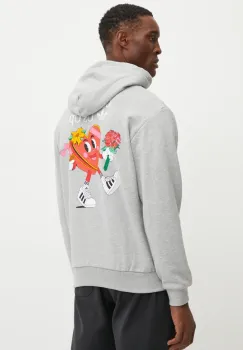 adidas Originals hanorac de bumbac MBN HOODIE barbati, culoarea gri, cu gluga, cu imprimeu, JP0979 imagine