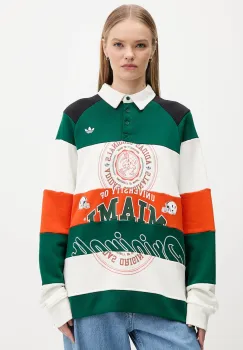 adidas Originals hanorac de bumbac MIAMI LS CREW culoarea verde, cu imprimeu, KF2329 imagine